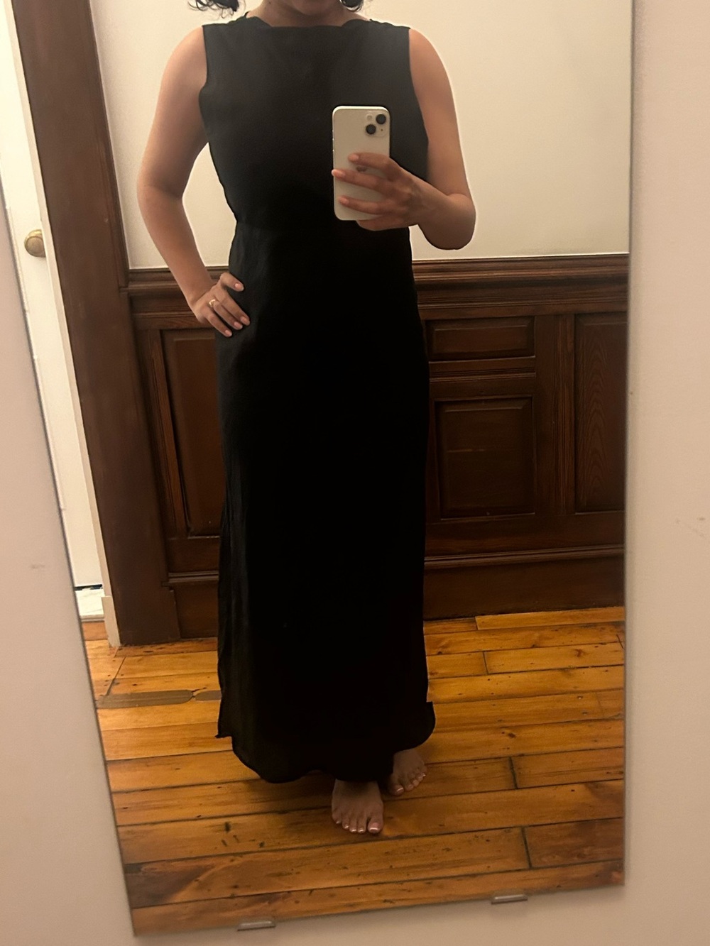 Dissh Size 4 100% Linen Black Sleeveless Maxi Dress